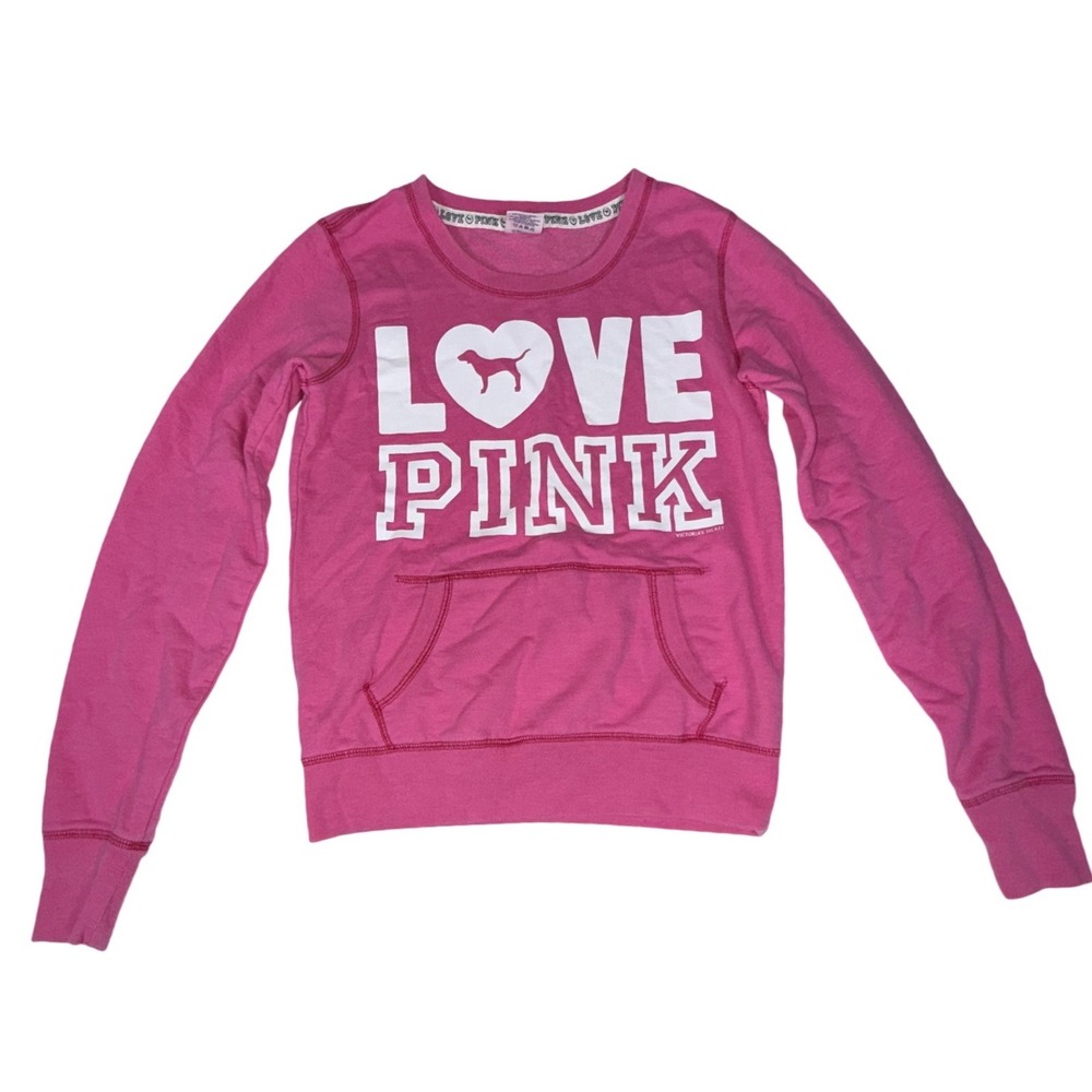 Victoria's Secret PINK Love Pink Graphic Sweatshirt XS Pink Kangaroo Pocket